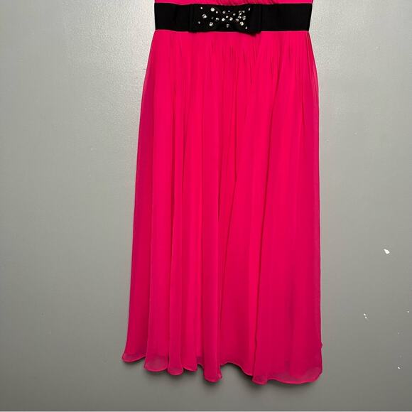 Kate Spade Chiffon Embellished Bow Midi Dress V Neck Hot Pink Women’s Size 2 - Picture 4 of 12